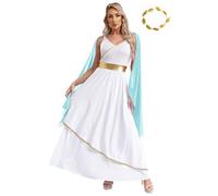 MSemis Costume Dea Greca Donna con Copricapo Costume Imperatrice Romana Abito Divinità Atena Olimpia Costume Donna Ateniese Costume Regina Egizia Cleopatra Carnevale Azzurro S