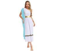 MSemis Costume Dea Greca Romana Antica Donna Monospalla Vestito Toga Dio Greco Romano Abito da Principessa dell'Antica Grecia Costumi di Carnevale Halloween Natale Azzurro XL