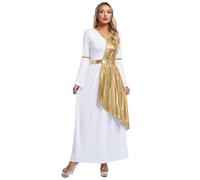 MSemis Costume della Dea Greca Romana Donna Manica Svasata Toga Vestito Dio Greco Romano Costumi Greci Costume da Athena Cotume da Festa per Halloween Carnevale Natale Oro S