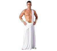 MSemis Costume di Carnevale Halloween Uomo Costume da Toga Antico Dio Greco Romano Tutina Vestaglia Costume Zeus Costume da Imperatore Gladiatore Abito Travestimento Bianco A L