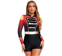 MSemis Costume Domatrice Circo Donna Jumpsuit da Domatrice Presentatrice del Circo con Nappe e Paillettes Body Danza Costume Carnevale Festa di Halloween Natale Nero M