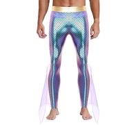 MSemis Costume Poseidone/Nettuno Uomo Pantaloni da Dio Greco Poseidone con Coda di Pesce Mondo Sottomarino Collant Leggings Costumi in Maschera Costume Carnevale Halloween Viola M