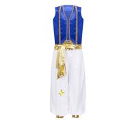 MSemis Costume Principe da Aladino Abito da Principe Arabo Ragazzi Bambini la lampada di aladino Costume Carnevale Cosplay Fiaba Bambino Travestimento Festa di Compleanno Blu reale B 15-16 anni