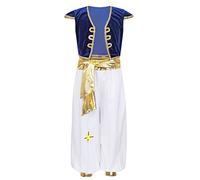 MSemis Costume Principe da Aladino Abito da Principe Arabo Ragazzi Bambini la lampada di aladino Costume Carnevale Cosplay Fiaba Bambino Travestimento Festa di Compleanno Blu reale 14-16 anni