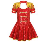 MSemis Costumi da Carnevale Halloween Bambina Vestito da Guardia d'Onore Circo Domatrice Circo Vestito da Festa con Paillettes Lucide e Nappa d'Oro per Natale Compleanno Rosso 15-16 anni