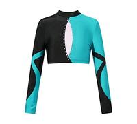 MSemis Crop Top da Balletto Bambina con Strass Maglietta da Danza Moderna Classica Maglia da Danza del Ventre Maniche Lunghe Felpa Corta da Allenamneto Yoga T-Shirt Sportiva Blu Reale 7-8 Anni