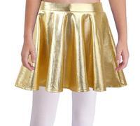 MSemis Danza Gonna per Bambina Ragazza Gonna Corta da Danza Moderna Classica Ballo Latino Minigonna Svasata a Trapezio con Pantaloncini Skort Vestito Dancewear Performance Oro 7-8 Anni