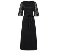 MSemis Donna Vestito Damigella Abito Elegante da Vestiti Eleganti Cerimonia | Con Cerniera Posteriore,Maniche In Pizzo Svasate Spacco,Tinta Unita,Nozze Della Sposa,Cerimonia Chiesa,Di Laurea,Cena
