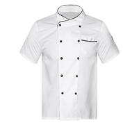 MSemis Giacca da Lavoro da Uomo Donne a Maniche Corte/Maniche Lunghe Giacca da Cuoco Chef Cucina Giacche Cappotto da Cuoco Uniforme da Lavoro per Cameriere Ristorante Manica Corta Bianca XXL