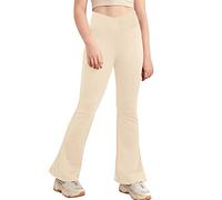 MSemis Pantaloni Lunghi Bambina Bootcut Pant Pantaloni Svasati Vita Alta Elasticizzati Tinta Unita Pantaloni a Zampa d'Elefante per Danza Yoga Pantaloni Primaverile Autunno Beige 11-12 Anni