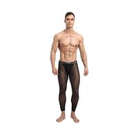 MSemis Pantaloni Uomo Sexy Hot per Sesso Pigiama da Casa Trasparente Mesh Patchwork Pantaloni Lunghi Coulisse Leggings Sportivo Hot Maschile Biancheria Intima Nightwear Nero XL