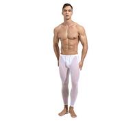 MSemis Pantaloni Uomo Sexy Hot per Sesso Pigiama da Casa Trasparente Mesh Patchwork Pantaloni Lunghi Coulisse Leggings Sportivo Hot Maschile Biancheria Intima Nightwear Bianco S
