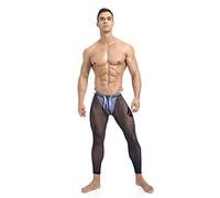 MSemis Pantaloni Uomo Sexy Hot per Sesso Pigiama da Casa Trasparente Mesh Patchwork Pantaloni Lunghi Coulisse Leggings Sportivo Hot Maschile Biancheria Intima Nightwear Blu Scuro M