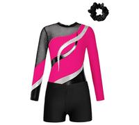MSemis Ragazze Ginnastica Leotards Balletto Body Danza Classica Manica Lunga Body Ginnastica Artistica con Pantaloncini Shorts Costumi di Danza per Bambini di 6-16 Anni Rosa caldo 9-10 anni