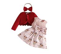 MSemis Set di Vestito e Cardigan per Bimba Bambina Abito Natalizio Festa di Compleanno Vestiti Babbo Natale Completini e Coordinati da Cerimonia Battesimo Spettacolo Rosa 12-18 Mesi