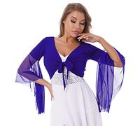 MSemis Top Corto da Ballo Donna Maglia a Incrocio da Danza del Ventre Scollo a V Cardigan Crop Top da Danza Classica Moderna Jazz Dancewear Performance Maglia Ginnastica Blu Reale Taglia Unica