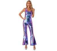 MSemis Tuta da Ginnastica Corsa Jogging Donna Lucida Senza Maniche Crop Top Corto Canotta Sportiva + Pantaloni Svasati Completo Sportivo da Allenamento Discoteca Tracksuit Blu XL