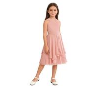 MSemis Vestito Cerimonia Comunione Bambina Elegante Abiti da Principessa Senza Maniche Abito Lungo da Damigella d'Onore Matrimonio Festa di Compleanno con Strass Rosa 9-10 Anni