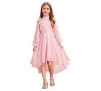 MSemis Vestito Lungo da Compleanno Bambina Abito da Cerimonia Sposa Nozze Matrimonio Damigella d'Onore Elegante Vestito da Principessa Senza Maniche Fiore Ricamo Tulle Rosa 11-12 Anni