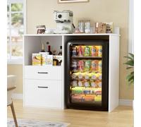 MSFE 2 in 1 Credenza Cucina/Supporto per Mini Frigo, Mobile Microonde con Presa di Corrente Porta USB, Madia Soggiorno Moderna，Mini Frigo Armadio,per Soggiorno, Sala da Pranzo e Salotto,100*53*108.5cm