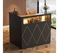 MSFE Bancone Reception con LED, Banco Reception L con Cassetti e Armadi, Moderno Bancone Negozio Reception Estetica Banco Cassa per Hotel, Ufficio,Centro Estetico,126x93x111cm (Nero)