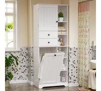 MSFE Mobile da Bagno Salvaspazio Colonna Bagno da terra con 6 Ripiani, 2 armadietti e 2 Cassetti Mobiletto Portaoggetti Stretto e Alto Mobile Rangemento Alto Armadio Bagno Bianco 60 x 40 x 170.2CM