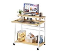 MSFE Scrivania per Computer con 4 Ruote Tavolo Porta PC Con spazio di archiviazione Scrivania per Computer Scrivania Ufficio Portatile Facile da Montare per Casa Ufficio Studio 80x50x90CM (Legno)