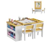MSFE Tavolo Bimbo con 2 Sedie, Tavolo da Dipingere per Bambini, Mobili per Attività di Gioco con 6 Scatole Portaoggetti, 100*60*53CM