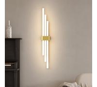 MSGIRVLZL Applique da Parete Lineare a Led Moderna e Dimmerabile, Color Oro, Barra Luminosa Minimalista per Corridoio, Bagno,Da da Parete a Doppia Striscia Lunga./Stile B