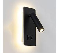 MSGIRVLZL Applique Murale De Lecture De Chevet Avec Lampe De Nuit Rétro-Éclairée, Applique Murale Led Moderne Avec Petit Projecteur Réglable À 90 °, Appliques Murales En Métal Noir, Appliques Murales