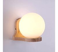 MSGIRVLZL Applique Murale Globe Blanc, Applique Murale Avec Support En Bois Avec Abat-Jour Globe En Verre Mat, Douille E27, Appliques Murales D'Éclairage Décoratif De Couloir Rétro, Appliques Murales