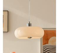 MSGIRVLZL Lampada a Sospensimid-Century Modern in Vetro Opalino Cromato,Da da Soffitto Vintage Nordica in Stile Rustico,A Tamburo per Cucina, Isola, Sala da Pranzo, Camera da Letto