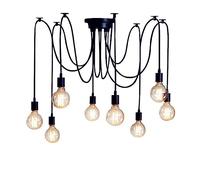 MSGIRVLZL Lustres Industriels Rétro, Lampes De Lustre Araignée Classiques Noires, Suspension Edison E27, Lampes Suspendues De Salon De Villa, Suspensions Minimalistes Vintage 6/8-Têtes/Noir/8 Lights