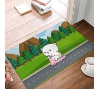 MSHEEFG Tappetino da bagno a forma di gatto pesco in sella a una moto in bella strada, Mochi, zerbino in flanella, antimacchia, lavabile, 40 x 60 cm
