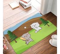 MSHEEFG Zerbino antiscivolo con gatto pesco che gioca a baseball Mochi, tappetino da bagno e camera da letto, rimuove le macchie e lavabile, 40 x 60 cm