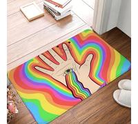 MSHEEFG Zerbino cattura sporco psichedelico occhio di Fatima con arcobaleno Hamasa mano Fatima antiscivolo tappeto zerbino camera da letto tappetino da bagno tappeto di benvenuto tappeto 40 x 60 cm