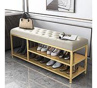 MSHGSKU Elegante Panca da Ingresso con vano Porta Stivali e Sgabello Imbottito, mobiletto Porta Scarpe in Pelle Beige, 120x35x45 cm (47x14x18 Pollici) - Mobile da Ingresso Elegante e funzi