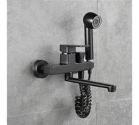 MSHGSKU Rubinetto da Cucina Moderno in Ottone Nero a Parete con Pistola a spruzzo, Design a Doppio Foro, Miscelatore per Acqua Calda e Fredda, Rubinetto per lavabo da Bagno Multifunzione g