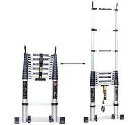 MSHGSKU Scala telescopica Multiuso - Scala Estensibile in Alluminio Resistente da 7 m/8,8 Piedi con Gancio e Ruota per Arrampicata all'aperto, Pieghevole e Versatile