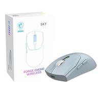 MSI Forge GM340 Wireless Sky Mouse da gioco senza fili/cablato, 12000 DPI, tasso di interrogazione di 1000 Hz, design simmetrico, 50+ milioni di clic, 6 pulsanti, autonomia 82 ore, latenza 1 ms, 57 g