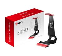 msi HS01 - Supporto per cuffie da gaming, gestione intelligente dei cavi, design solido in metallo, base antiscivolo, supporto per cellulare integrato, Nero e Rosso