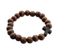 Msioytog Bracciale religioso sostenibile con perline lisce e ciondolo con croci simboliche Bracciale da indossare ogni giorno con perline legno naturale cristiano