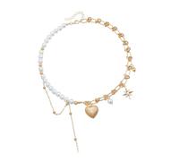 Msioytog Collana a forma cuore in lega e perle finte Nappe a stella retrò Design con catena a clavicola collana patchwork dal look creativo