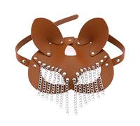 Msioytog Maschera per gatti in pelle PU con nappe a catena per donne uomini Costume Cosplay Maschera Halloween Misteriosa faccia in pelle punk per donne uomini