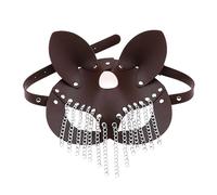 Msioytog Maschera per gatti in pelle PU con nappe a catena per donne uomini Costume Cosplay Maschera Halloween Misteriosa faccia in pelle punk per donne uomini