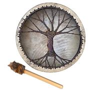 Msiud Tamburo Sciamanico 25cm Pelle di Pecora Artigianale per Meditazione | Manico Ergonomico, Suono Profondo e Avvolgente, Ideale per Rituali Sciamanici e Alchimia, Stile Vintage con Motivo Albero