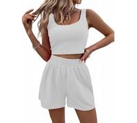 MSIYOW Completo Donna 2 Pezzi con T-Shirt Top e Shorts Abbigliamento Yoga Gym Set Donna Completi Sportivi Tute Estivo (L, Bianco)