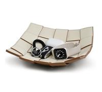 MSJGA Vassoio reversibile in pelle PU per chiavi da uomo, tavolo da ingresso, comodino, organizer per riporre portafogli, chiavi, monete, gioielli, colore: caffè e bianco, 24,9 cm di lunghezza x 24,9