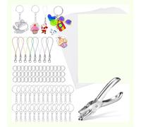 Mskidand Set di 229 fogli di plastica termoretraibile, portachiavi in carta termoretraibile con 20 fogli di carta termoretraibile, perforatrice e portachiavi