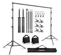 MSKIRA Supporto per sfondo resistente, 3 x 3 m, kit di supporto regolabile, supporto per sfondo fotografico, supporto per feste, display pubblicitario con 6 morsetti per sfondo, 4 clip, 2 sacchi di